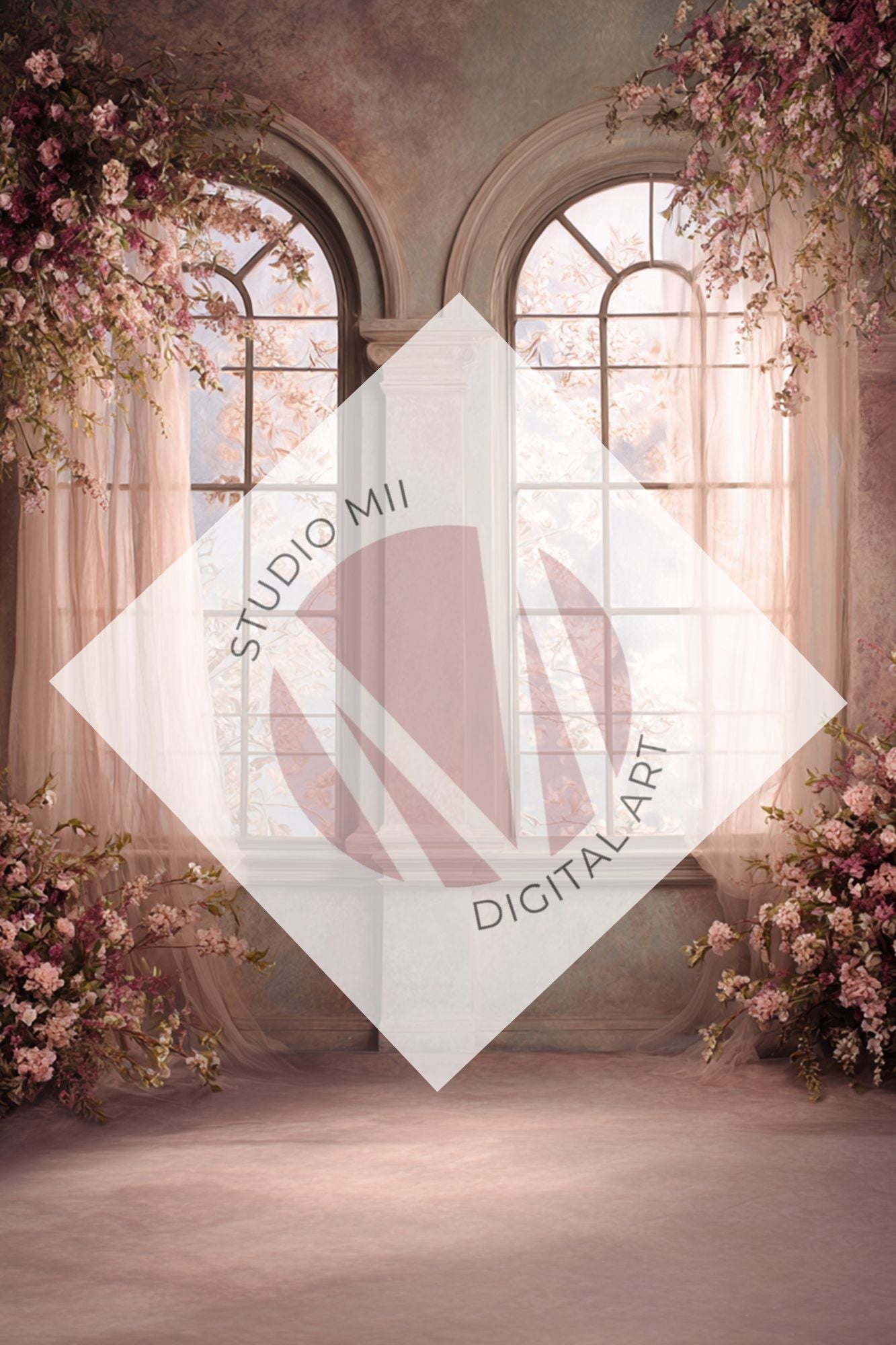 Blush/purple Floral Window Digital Backdrop Collection – Fine Art Photography Backgrounds - Studio Mulder
