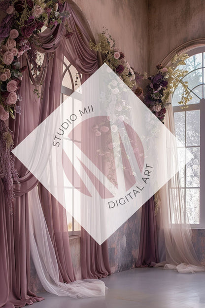 Blush/purple Floral Window Digital Backdrop Collection – Fine Art Photography Backgrounds - Studio Mulder