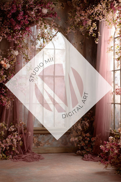 Blush/purple Floral Window Digital Backdrop Collection – Fine Art Photography Backgrounds - Studio Mulder