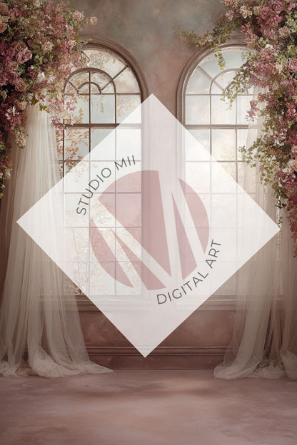 Blush/purple Floral Window Digital Backdrop Collection – Fine Art Photography Backgrounds - Studio Mulder