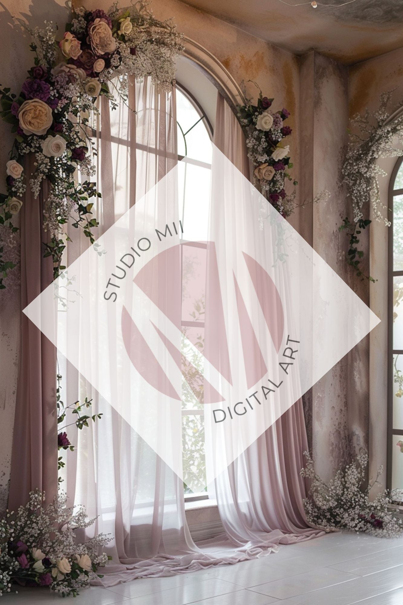 Blush/purple Floral Window Digital Backdrop Collection – Fine Art Photography Backgrounds - Studio Mulder