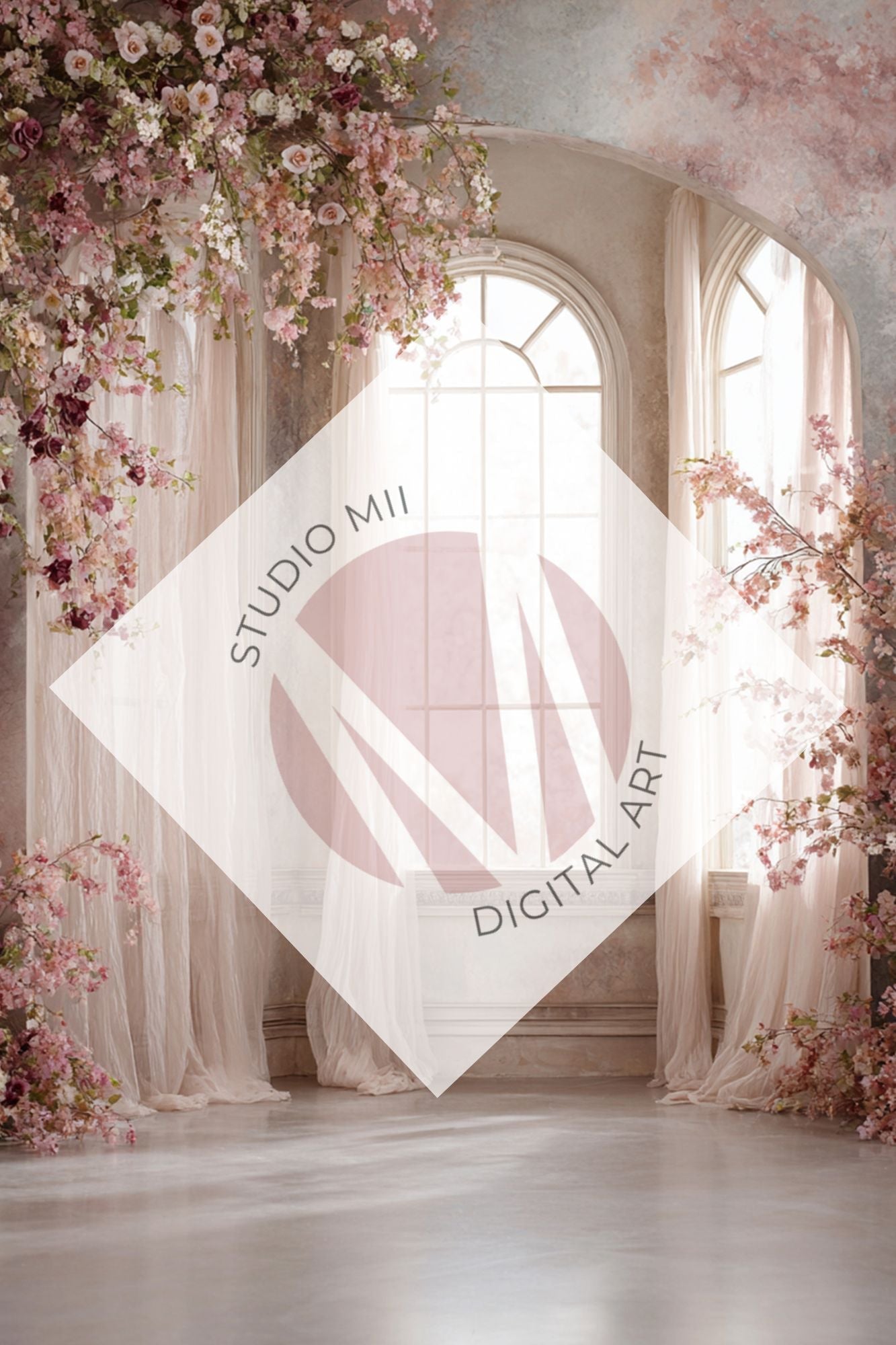 Blush/purple Floral Window Digital Backdrop Collection – Fine Art Photography Backgrounds - Studio Mulder