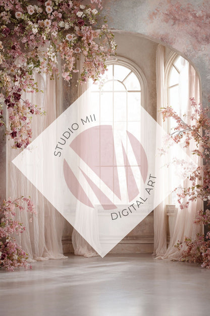 Blush/purple Floral Window Digital Backdrop Collection – Fine Art Photography Backgrounds - Studio Mulder