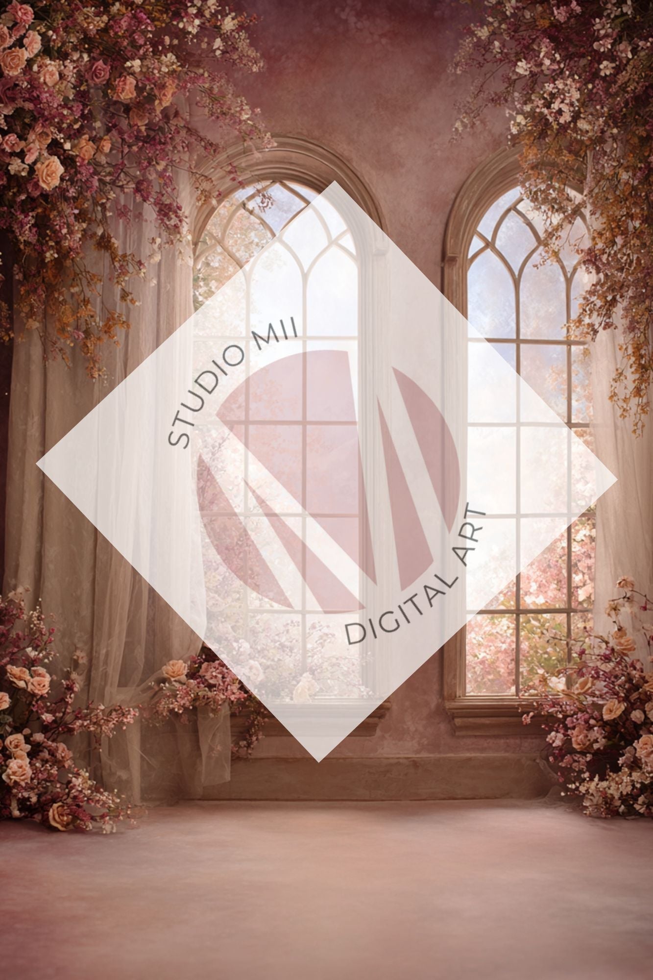 Blush/purple Floral Window Digital Backdrop Collection – Fine Art Photography Backgrounds - Studio Mulder