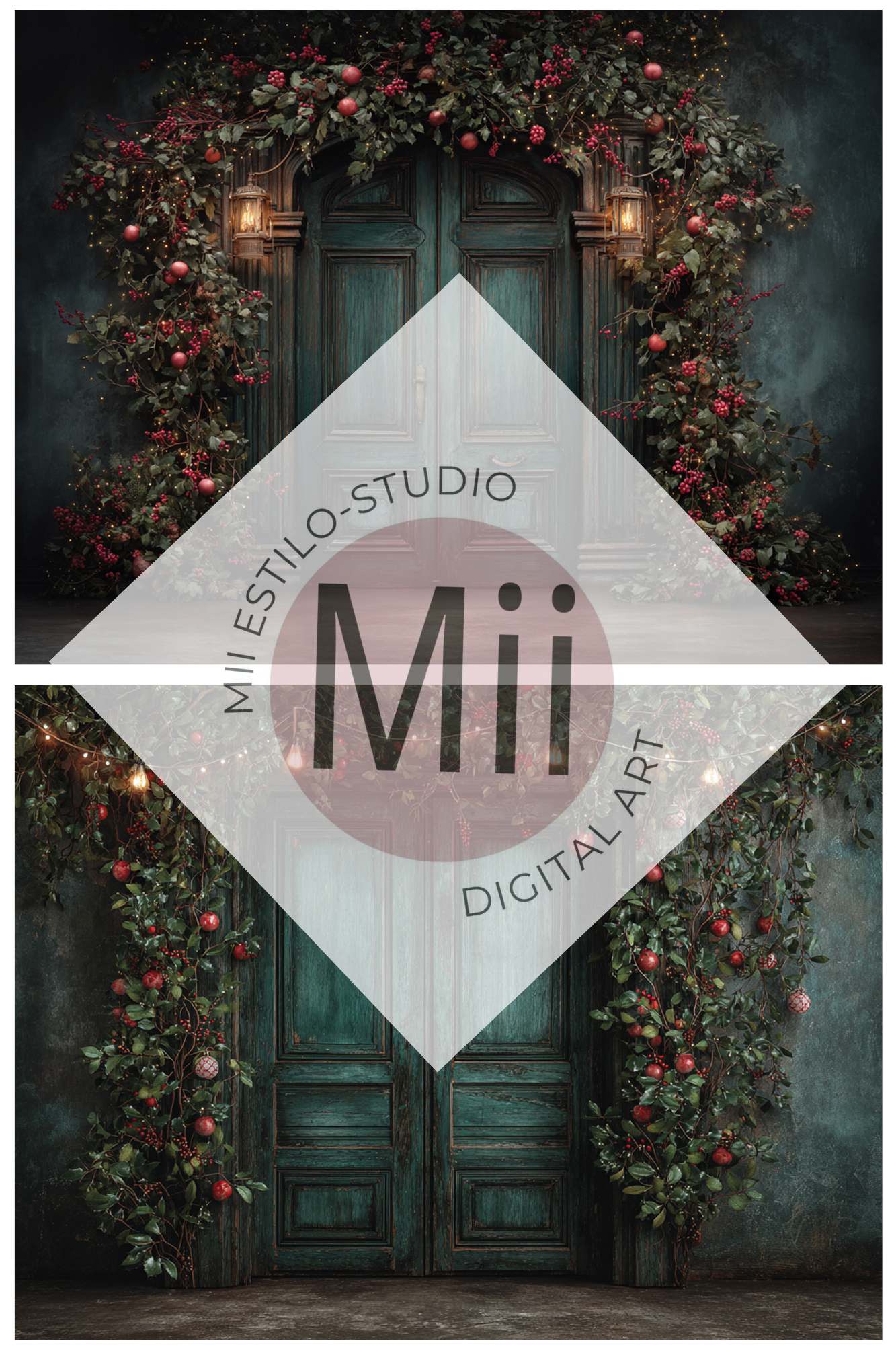 Christmas Green Doors Digital Backdrop Collection – Fine Art Holiday Backgrounds for Family and Portrait Photography - Mii - Estilo