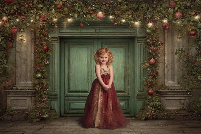Christmas Green Doors Digital Backdrop Collection – Fine Art Holiday Backgrounds for Family and Portrait Photography - Mii - Estilo