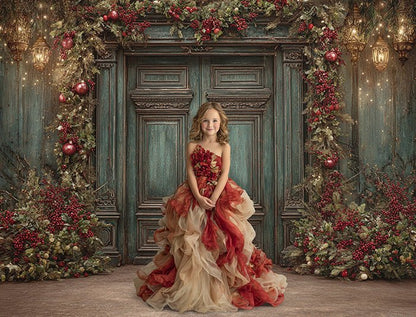 Christmas Green Doors Digital Backdrop Collection – Fine Art Holiday Backgrounds for Family and Portrait Photography - Mii - Estilo