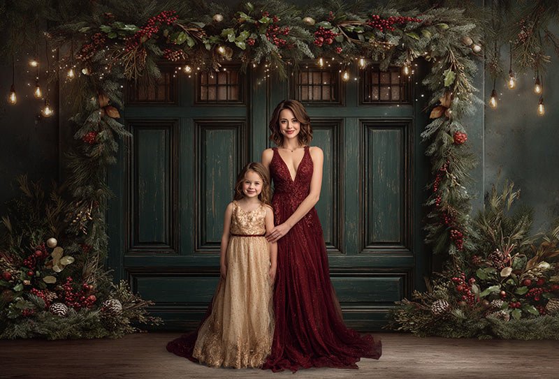 Christmas Green Doors Digital Backdrop Collection – Fine Art Holiday Backgrounds for Family and Portrait Photography - Mii - Estilo