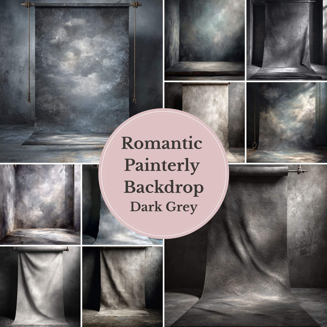 Dark Grey Backdrop – Moody Painterly Studio Background for Portrait Photography - Mii - Estilo