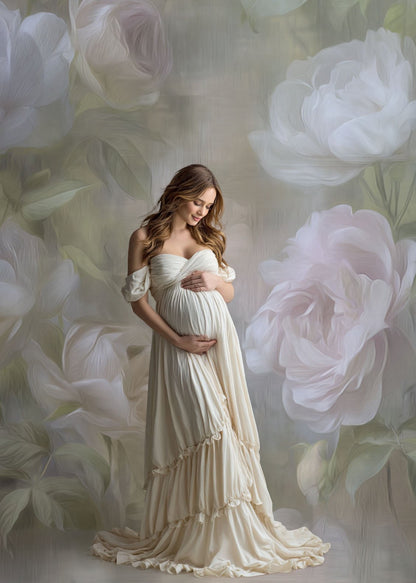 Digital Floral Backdrop for Maternity Photography – Elegant Studio Background for Timeless Portraits - Mii - Estilo