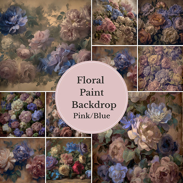 Floral Paint Digital Backdrop Collection – Pink &amp; Blue Tones for Fine Art and Maternity Photography
