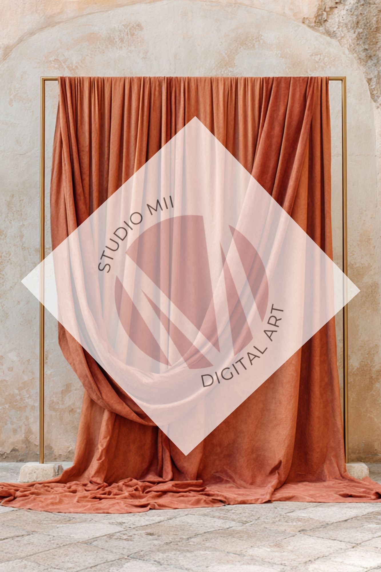 Draped Linen Studio Backdrop Set - Rust orange – Vintage Textured Wall, Fine Art Digital Backgrounds - Mii - Estilo