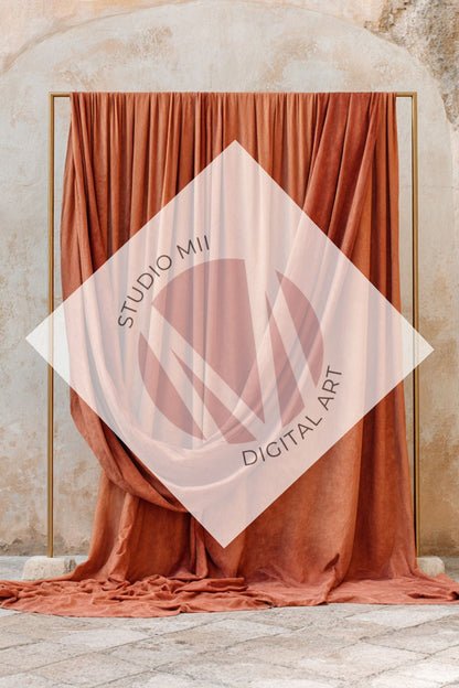 Draped Linen Studio Backdrop Set - Rust orange – Vintage Textured Wall, Fine Art Digital Backgrounds - Mii - Estilo