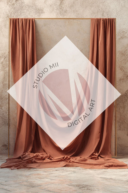 Draped Linen Studio Backdrop Set - Rust orange – Vintage Textured Wall, Fine Art Digital Backgrounds - Mii - Estilo