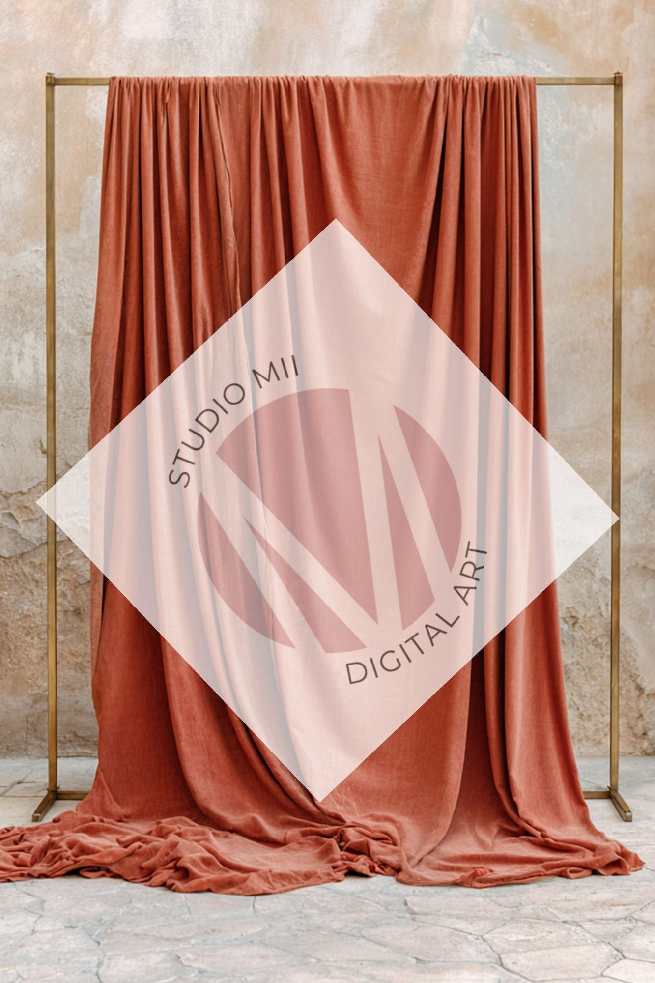 Draped Linen Studio Backdrop Set - Rust orange – Vintage Textured Wall, Fine Art Digital Backgrounds - Mii - Estilo