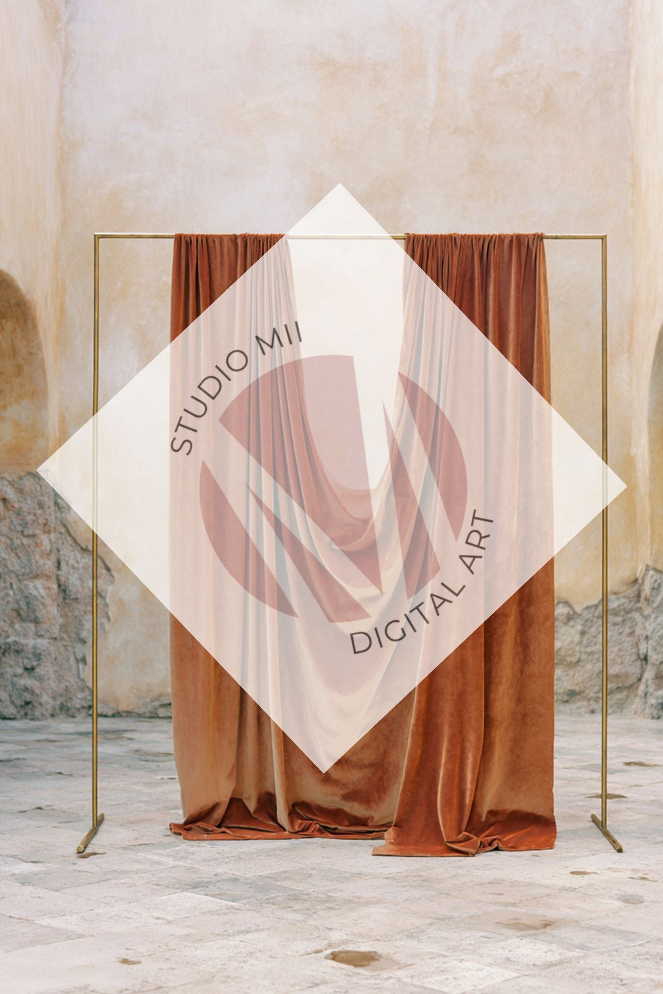 Draped Linen Studio Backdrop Set - Rust orange – Vintage Textured Wall, Fine Art Digital Backgrounds - Mii - Estilo