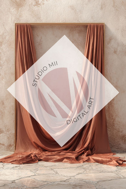 Draped Linen Studio Backdrop Set - Rust orange – Vintage Textured Wall, Fine Art Digital Backgrounds - Mii - Estilo