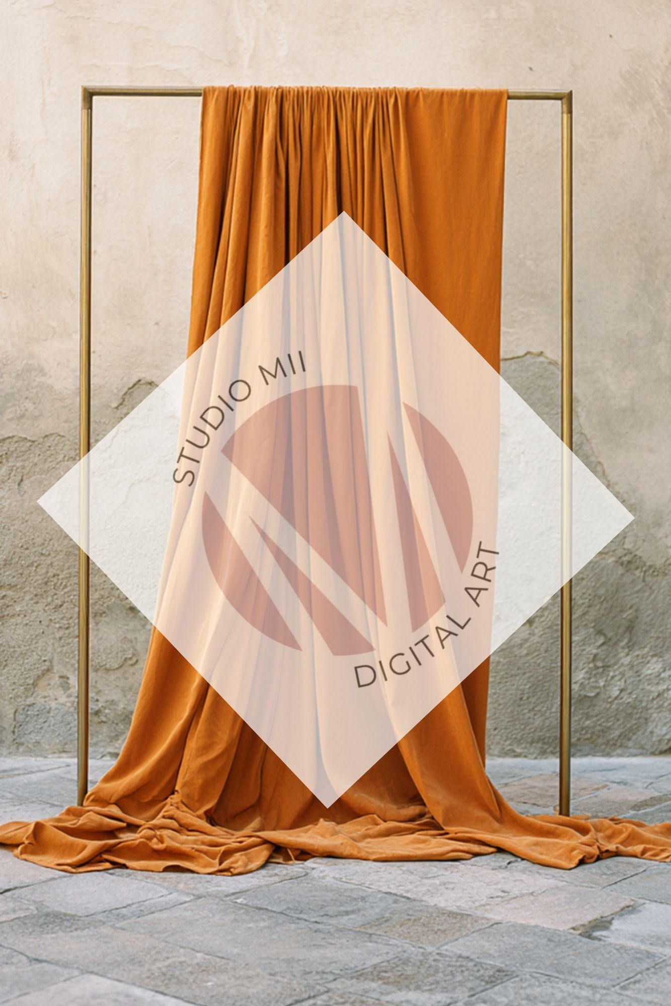 Draped Linen Studio Backdrop Set - Rust orange – Vintage Textured Wall, Fine Art Digital Backgrounds - Mii - Estilo