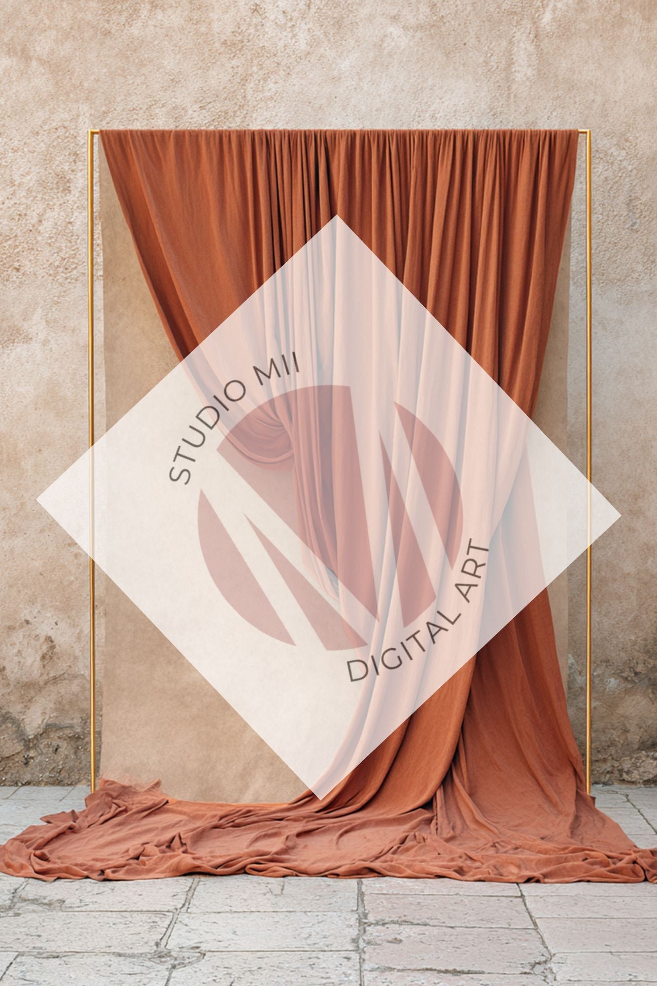 Draped Linen Studio Backdrop Set - Rust orange – Vintage Textured Wall, Fine Art Digital Backgrounds - Mii - Estilo