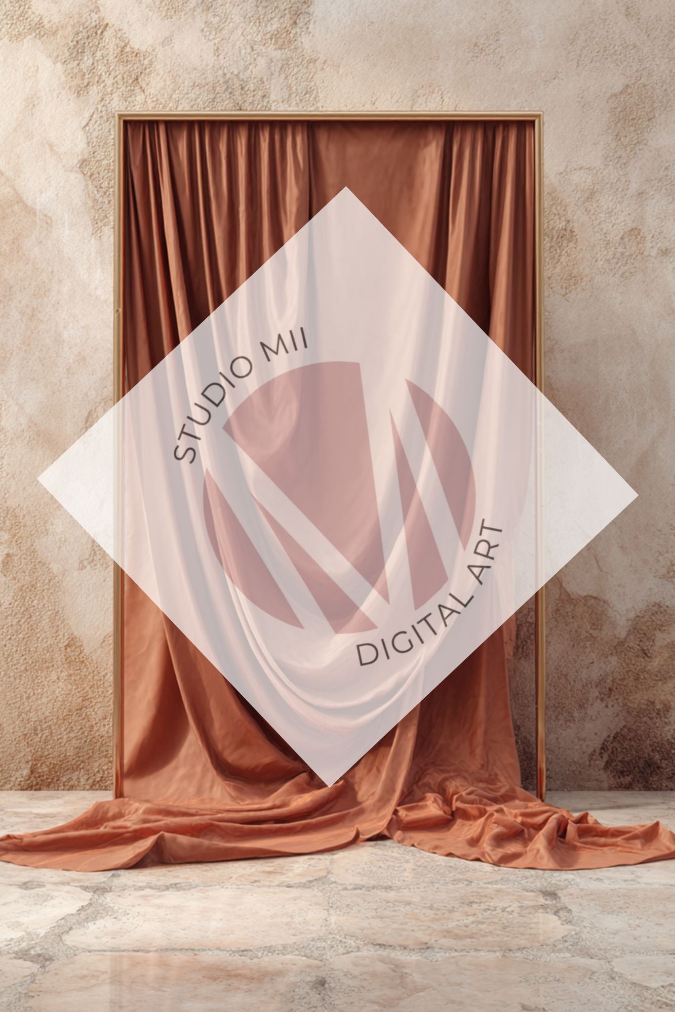 Draped Linen Studio Backdrop Set - Rust orange – Vintage Textured Wall, Fine Art Digital Backgrounds - Mii - Estilo