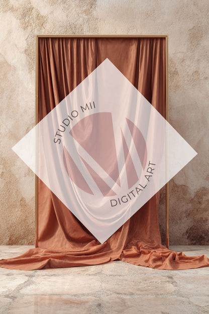Draped Linen Studio Backdrop Set - Rust orange – Vintage Textured Wall, Fine Art Digital Backgrounds - Mii - Estilo
