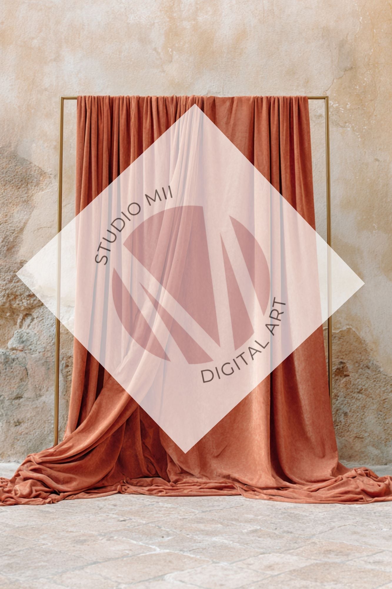 Draped Linen Studio Backdrop Set - Rust orange – Vintage Textured Wall, Fine Art Digital Backgrounds - Mii - Estilo