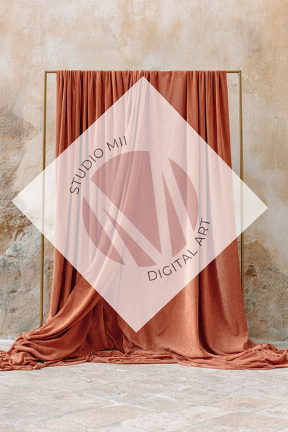 Draped Linen Studio Backdrop Set - Rust orange – Vintage Textured Wall, Fine Art Digital Backgrounds - Mii - Estilo