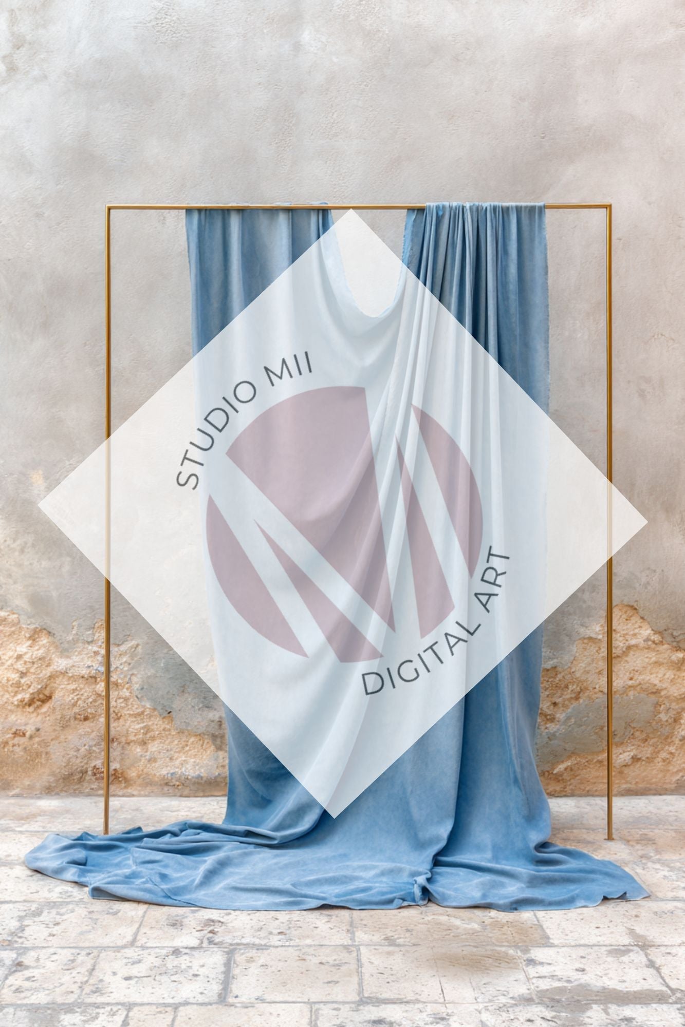 Dusty Blue Draped Fabric Backdrop Set (12) – Old World Textured Wall Fine Art Digital Backgrounds - Studio Mulder