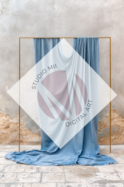 Dusty Blue Draped Fabric Backdrop Set (12) – Old World Textured Wall Fine Art Digital Backgrounds - Studio Mulder