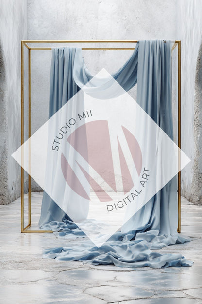 Dusty Blue Draped Fabric Backdrop Set (12) – Old World Textured Wall Fine Art Digital Backgrounds - Studio Mulder