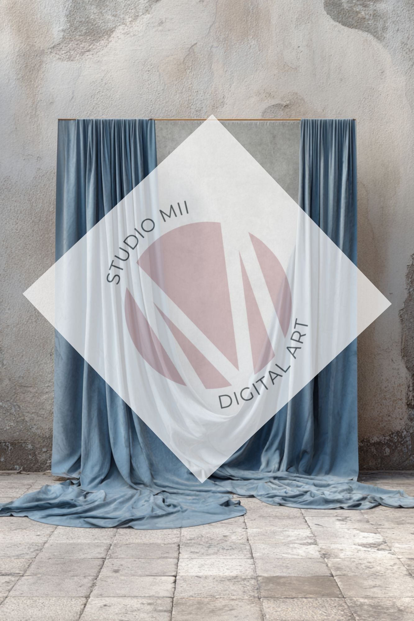 Dusty Blue Draped Fabric Backdrop Set (12) – Old World Textured Wall Fine Art Digital Backgrounds - Studio Mulder