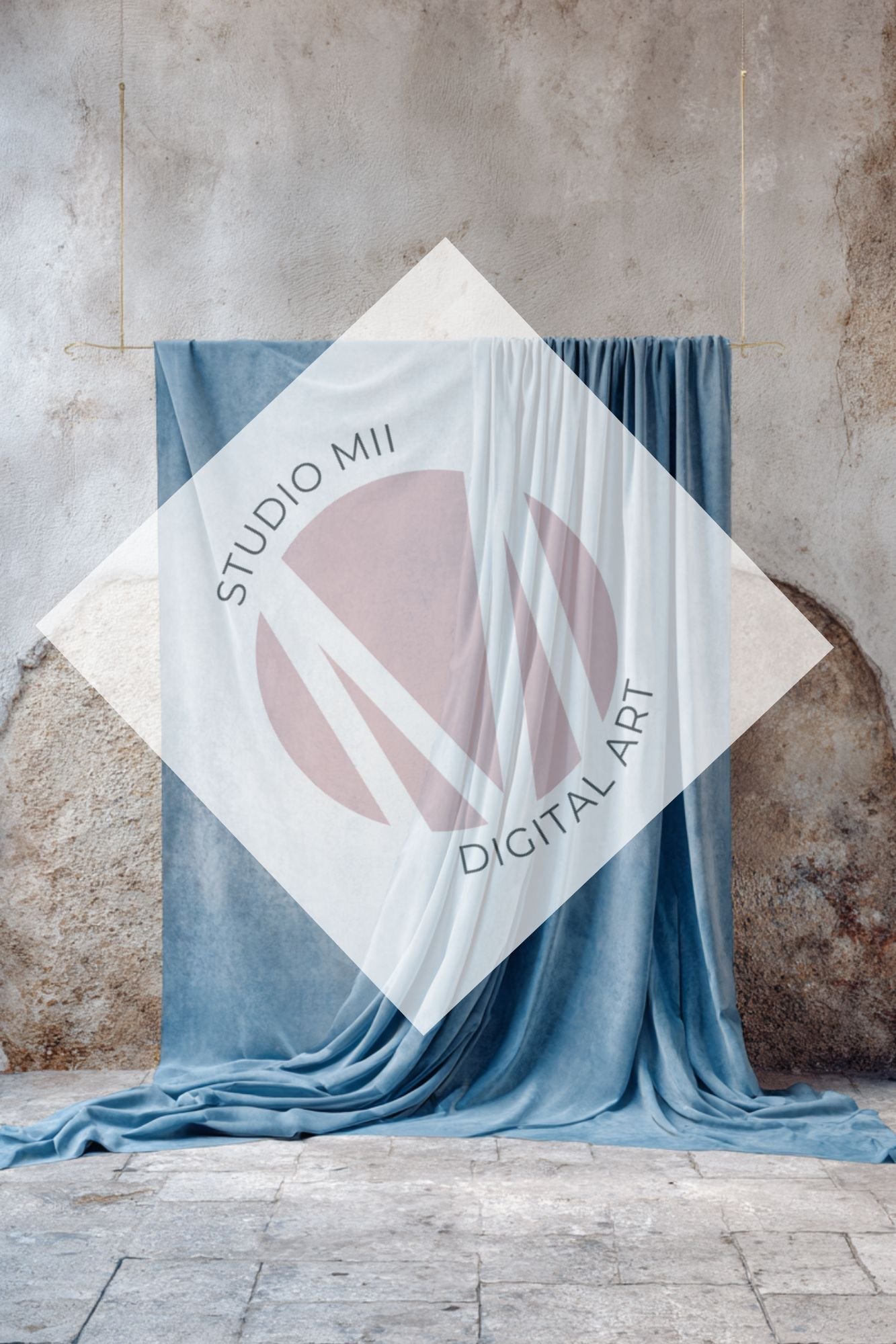 Dusty Blue Draped Fabric Backdrop Set (12) – Old World Textured Wall Fine Art Digital Backgrounds - Studio Mulder