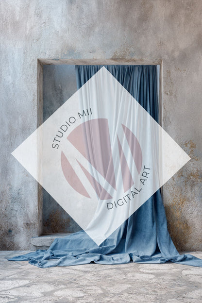 Dusty Blue Draped Fabric Backdrop Set (12) – Old World Textured Wall Fine Art Digital Backgrounds - Studio Mulder