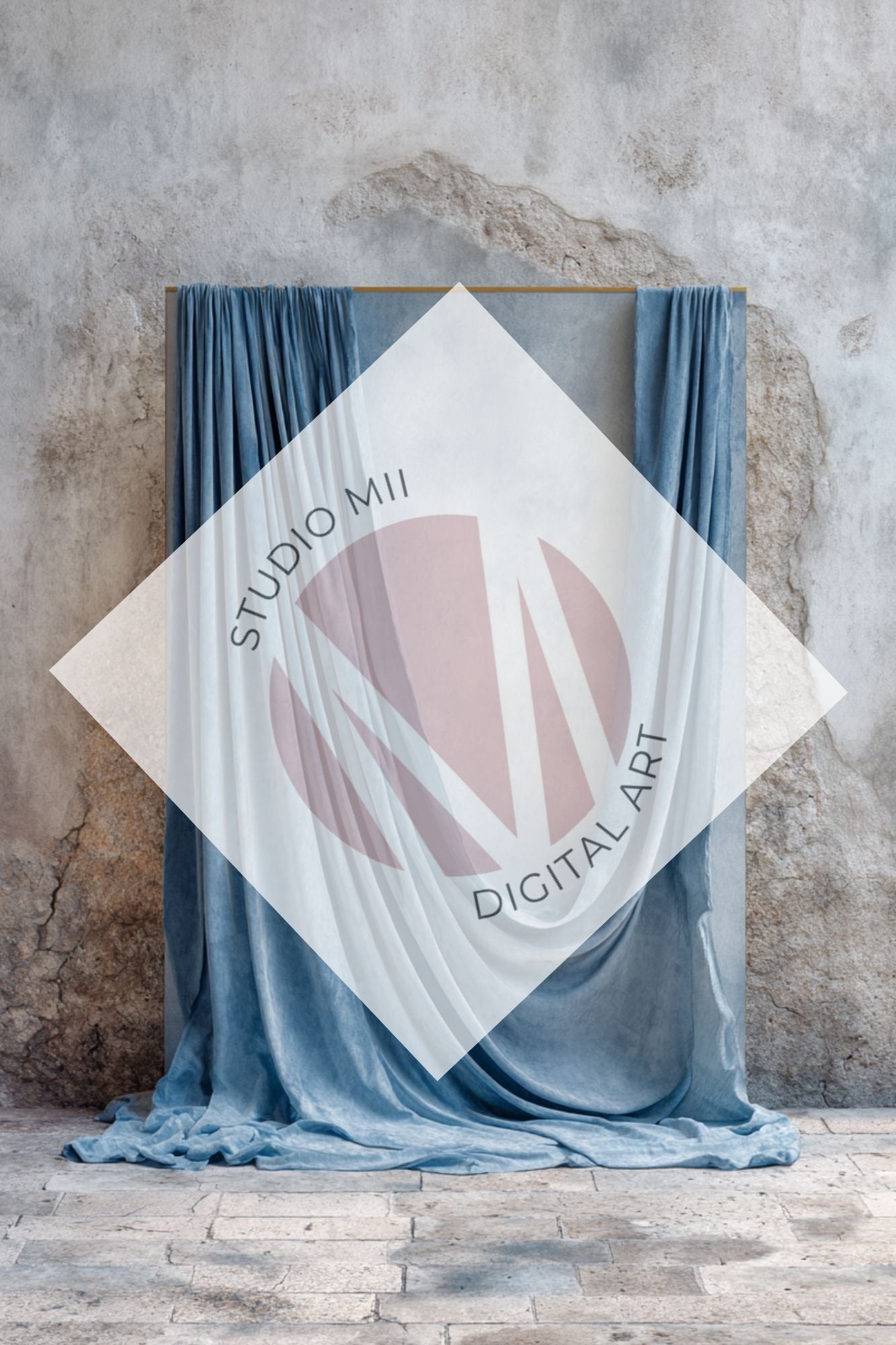 Dusty Blue Draped Fabric Backdrop Set (12) – Old World Textured Wall Fine Art Digital Backgrounds - Studio Mulder