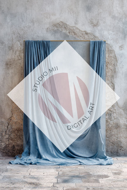 Dusty Blue Draped Fabric Backdrop Set (12) – Old World Textured Wall Fine Art Digital Backgrounds - Studio Mulder