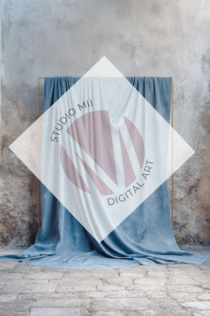 Dusty Blue Draped Fabric Backdrop Set (12) – Old World Textured Wall Fine Art Digital Backgrounds - Studio Mulder