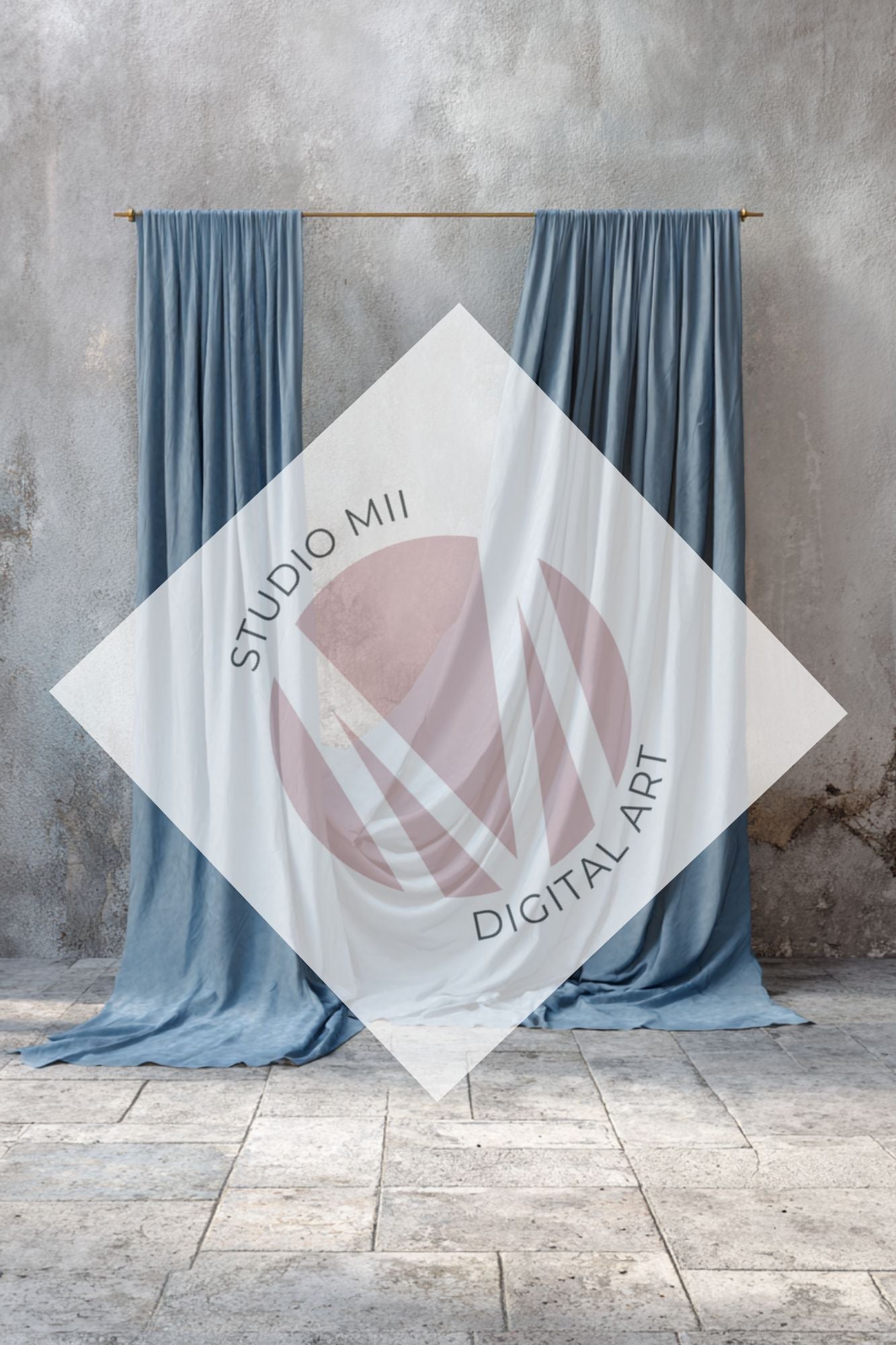 Dusty Blue Draped Fabric Backdrop Set (12) – Old World Textured Wall Fine Art Digital Backgrounds - Studio Mulder
