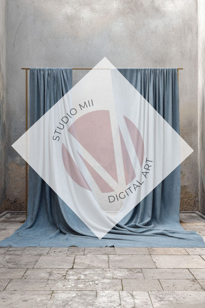 Dusty Blue Draped Fabric Backdrop Set (12) – Old World Textured Wall Fine Art Digital Backgrounds - Studio Mulder