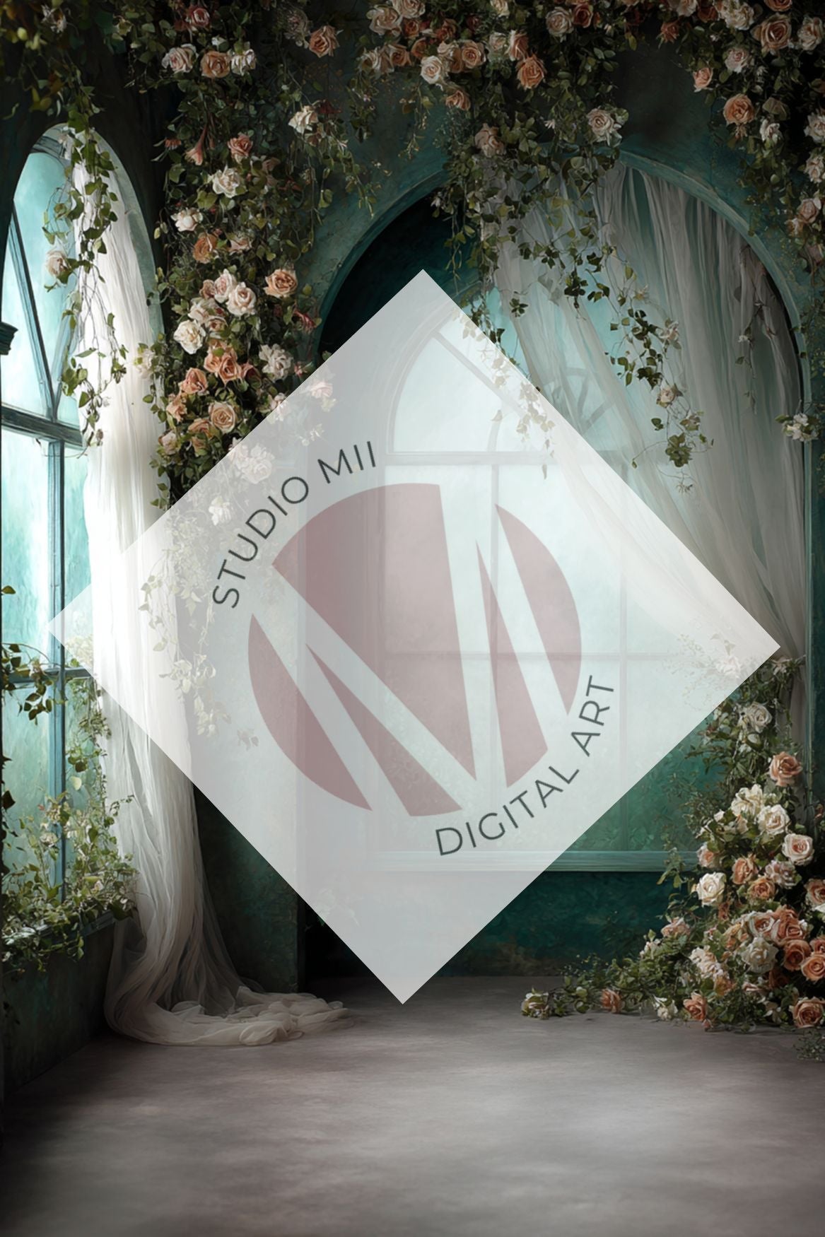 Emerald Floral Window Digital Backdrop Collection – Fine Art Photography Backgrounds - Studio Mulder