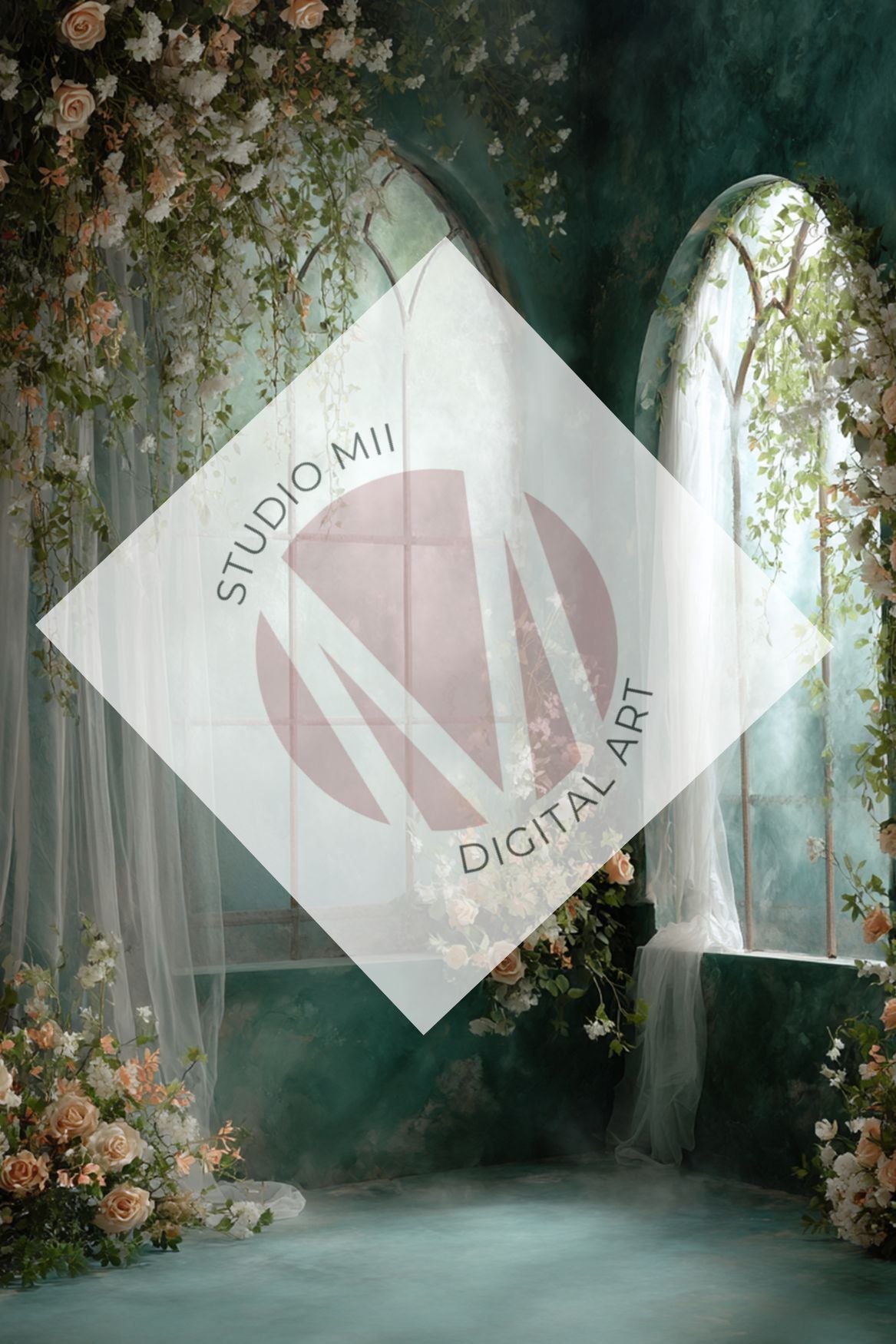 Emerald Floral Window Digital Backdrop Collection – Fine Art Photography Backgrounds - Studio Mulder