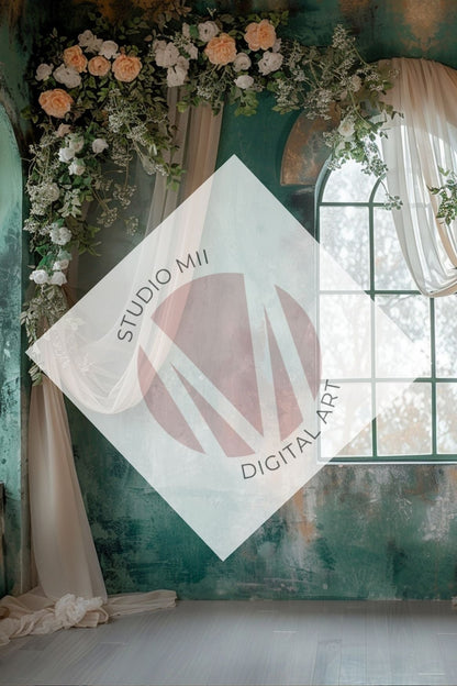 Emerald Floral Window Digital Backdrop Collection – Fine Art Photography Backgrounds - Studio Mulder