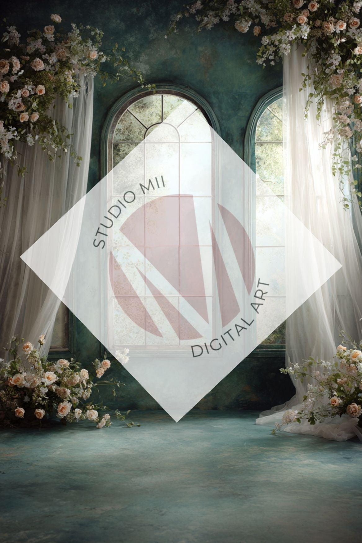 Emerald Floral Window Digital Backdrop Collection – Fine Art Photography Backgrounds - Studio Mulder