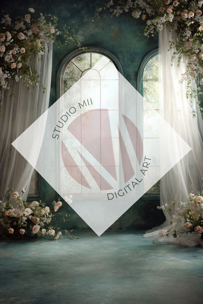 Emerald Floral Window Digital Backdrop Collection – Fine Art Photography Backgrounds - Studio Mulder