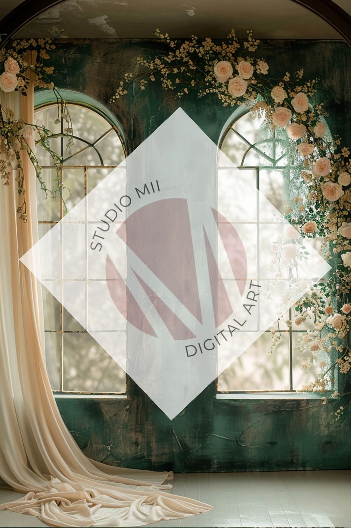 Emerald Floral Window Digital Backdrop Collection – Fine Art Photography Backgrounds - Studio Mulder
