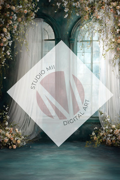 Emerald Floral Window Digital Backdrop Collection – Fine Art Photography Backgrounds - Studio Mulder