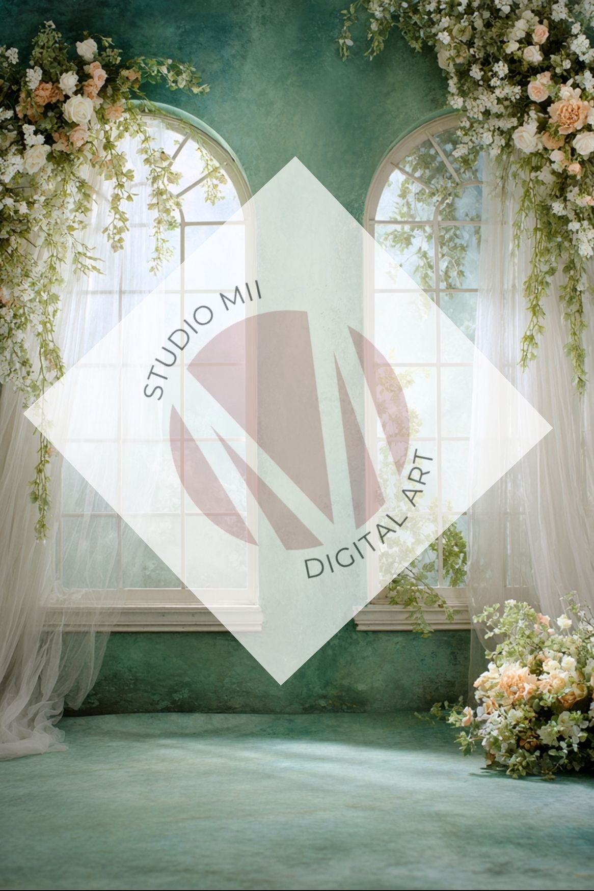 Emerald Floral Window Digital Backdrop Collection – Fine Art Photography Backgrounds - Studio Mulder