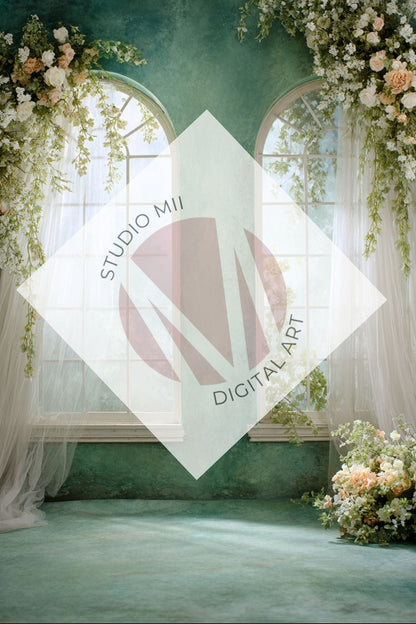 Emerald Floral Window Digital Backdrop Collection – Fine Art Photography Backgrounds - Studio Mulder