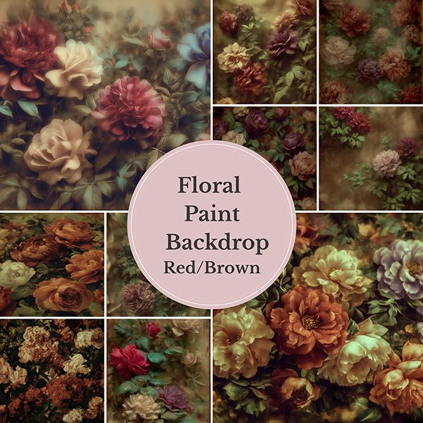 Floral Paint Digital Backdrop Collection – Red & Brown Tones for Fine Art and Maternity Photography - Mii - Estilo