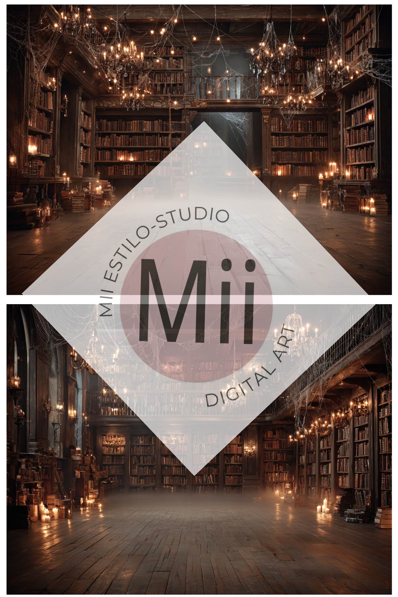 Haunted Library Backdrop – Vintage Dark Book Room with Candles, Cobwebs and Moody Halloween Atmosphere - Mii - Estilo