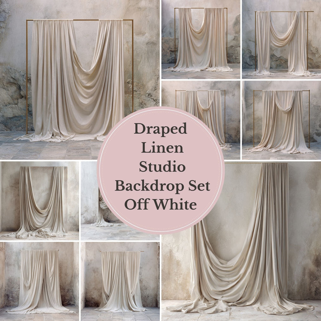 Ivory Draped Fabric Backdrop Set (12) – Old World Textured Wall Fine Art Digital Backgrounds - Studio Mulder